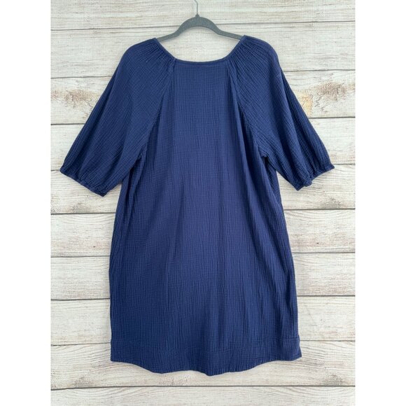 Anthropologie V-Neck Crepe‎ Short Sleeve Dress Women's Size Large Navy Blue - Picture 2 of 14